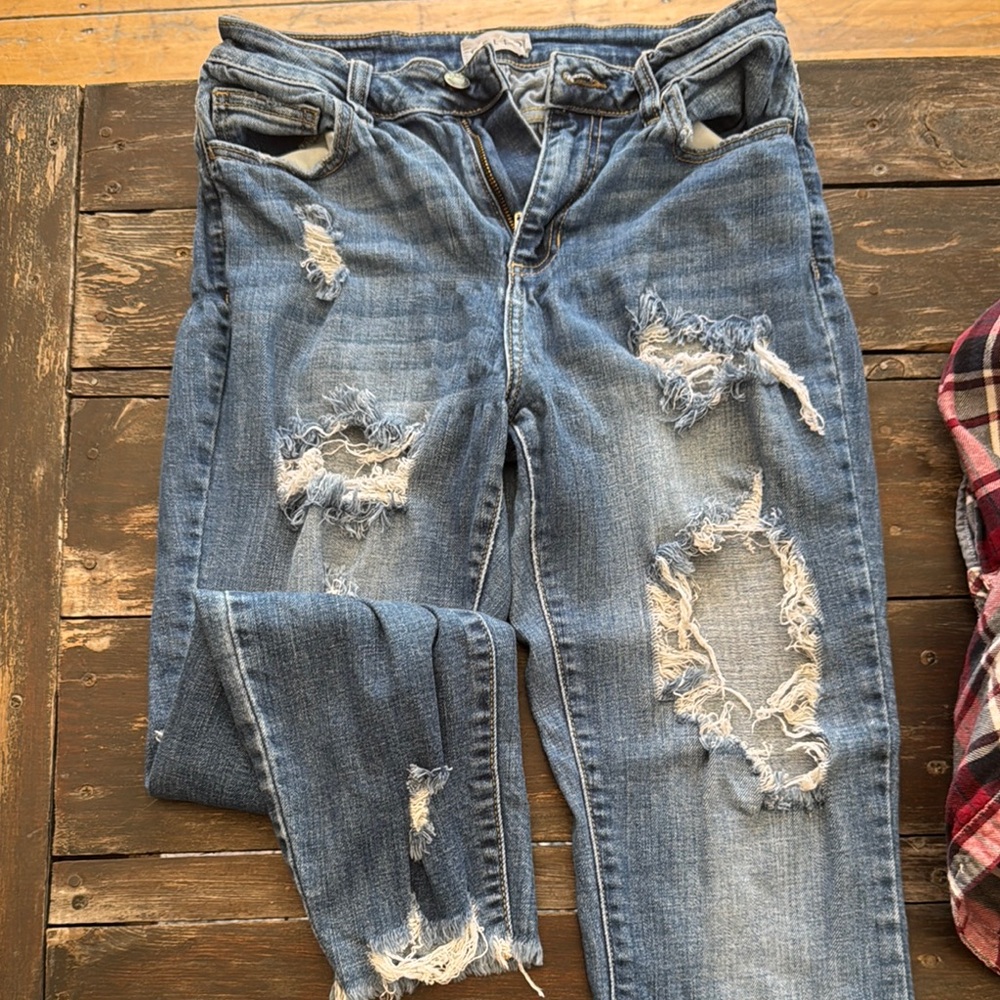 Cello Blue Boyfriend Jeans Distressed Casual